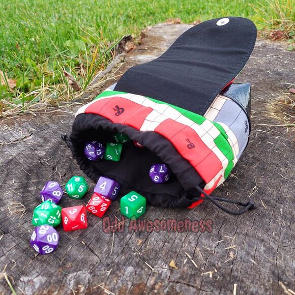 Drawstring Dice Bag with Magnetic Flap DM Dungeon Master Screen Black Vinyl - Picture 5 of 6